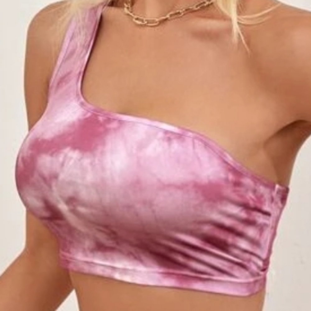 SHEIN One shoulder tie dye crop top Sz Large - Picture 4 of 5